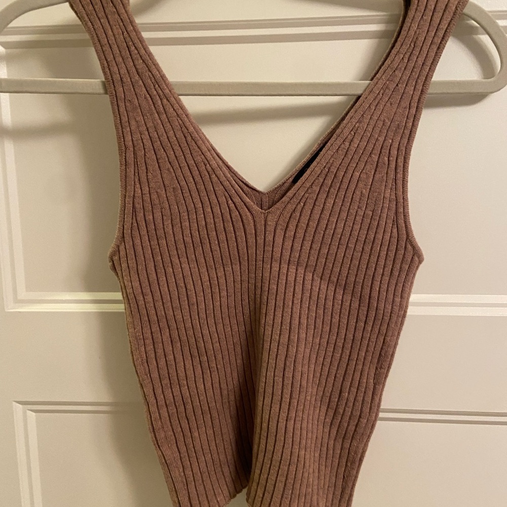 Quince Brown Ribbed Sleeveless Tank Top